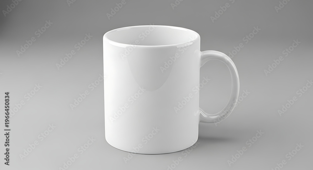 Obraz premium A plain white ceramic mug isolated on a neutral grey background, ready for customization.