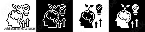 Intelectual Growth Icon Set In Black And White Filled Style Collection