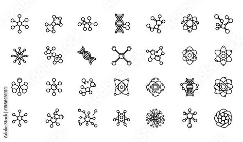 Modern molecule and particle network icons collection with chemistry and DNA connections vector