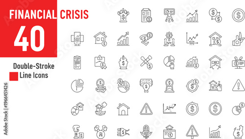 financial crisis concept with 40 percent decline illustrated by red line icons and economic symbols
