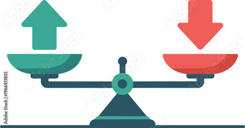 unequal balance scale with green up arrow and red down arrow vector illustration