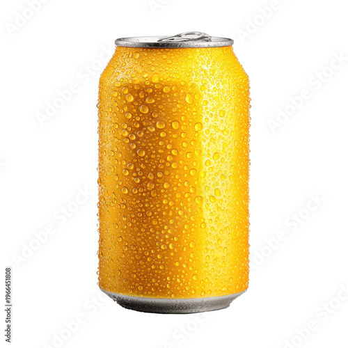 A yellow beer can against illustrating a striking visual contrast ,isolated on transparent background