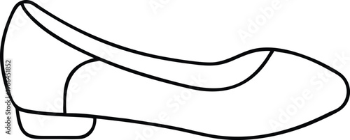 An elegant line drawing of a womens ballet flat shoe presents a minimalist footwear design