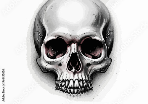 A street art style skull with stitched mouth on a white background