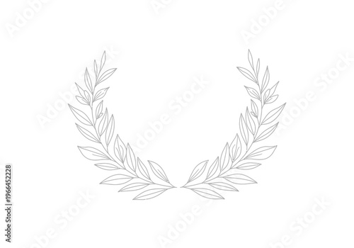 A smooth line art design of a half wreath made of leaves with an open top on a white background.