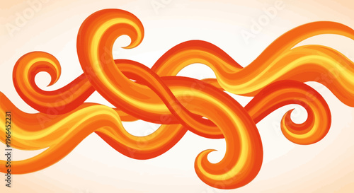 Dynamic fire shapes with smooth curves and swirls create a vibrant, vector-style illustration.