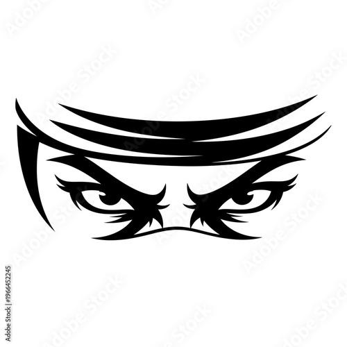 Premium ninja eyes silhouette with sleek curved lines and mysterious expression on white background