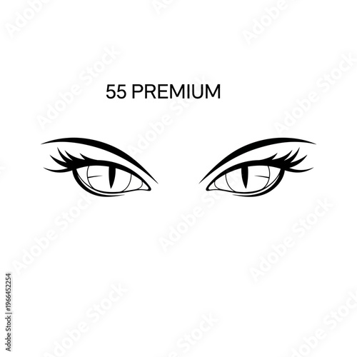 Premium snake eyes with narrow slit pupils on a white background have sleek curved lines