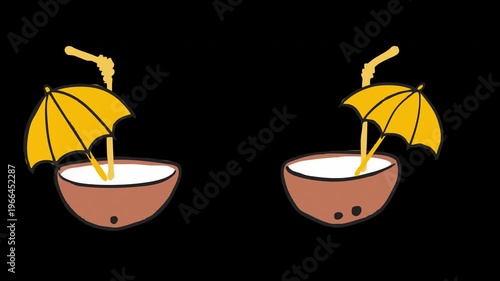 Coconut Drink icon loop Animation video transparent background with alpha channel