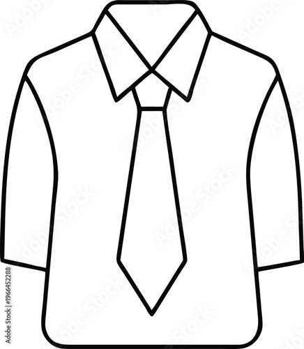 Basic outline drawing of a collared shirt featuring a classic necktie accessory for business