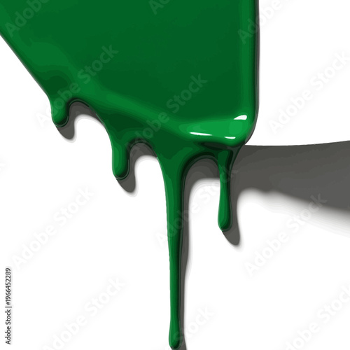 Thick green paint drips unevenly with smooth curves and minimal detail.