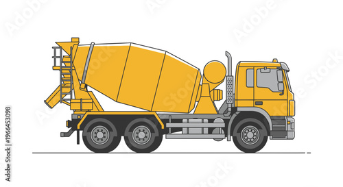 Heavy Duty Concrete Mixer Truck on Roadside - Industrial Vehicle