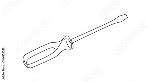 A simple line drawing of a flat head screwdriver with a curved handle, a versatile hand tool for tightening and loosening screws