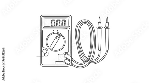 Minimalist continuous line art concept of an electrical multimeter, an essential diagnostic instrument for precise electronic testing and measurement in technical and engineering fields