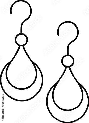 Chic outline drawing of two fashionable teardrop earrings with a stylish inner crescent moon shape