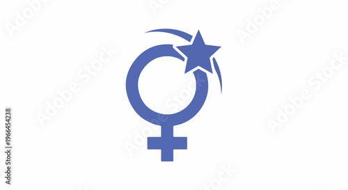 A blue symbol representing female empowerment with a star on a white background.