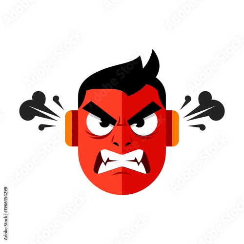 Angry Face Icon, Furious Expression, Frustration and Rage Symbol, Cartoon Style