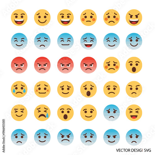 Diverse Emoji Faces Set: Happy, Sad, Angry, Crying, Shocked, Emotions Collection