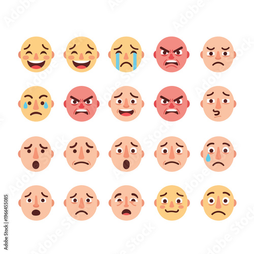 Diverse Emotions Collection: Happy, Sad, Angry, Surprised Faces - Vector Art