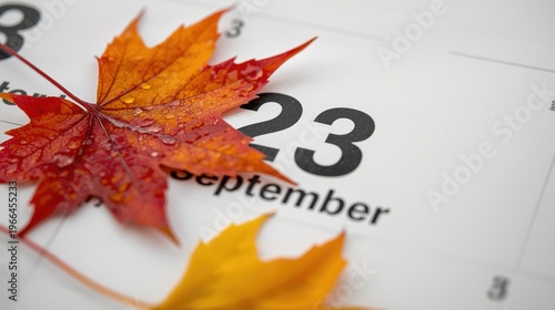 Autumn leaves, calendar background, September date, fall season, wet maple leaves