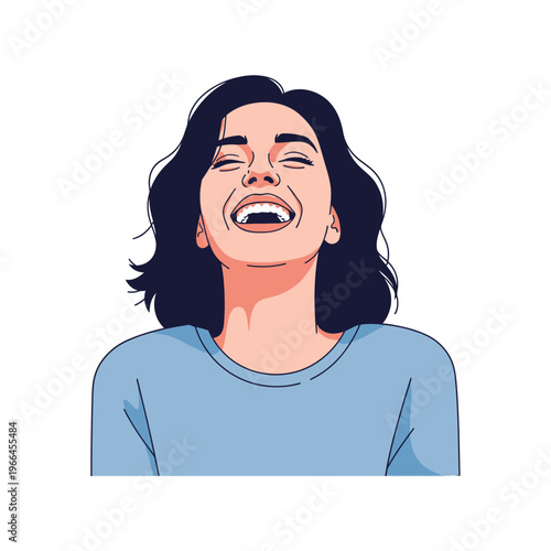 Joyful Woman Laughing Open Mouth, Eyes Closed, Head Tilted Back