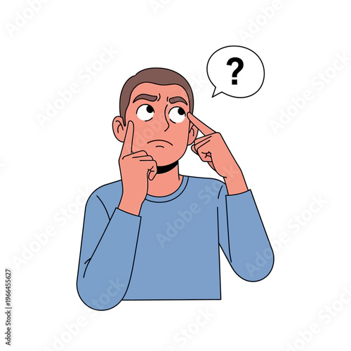 Man thinking with question mark in speech bubble, confused expression, idea concept