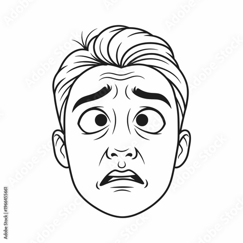 Man's Face Expressing Disgust and Shock, Wide Eyes, Wrinkled Forehead, Black and White Cartoon Style