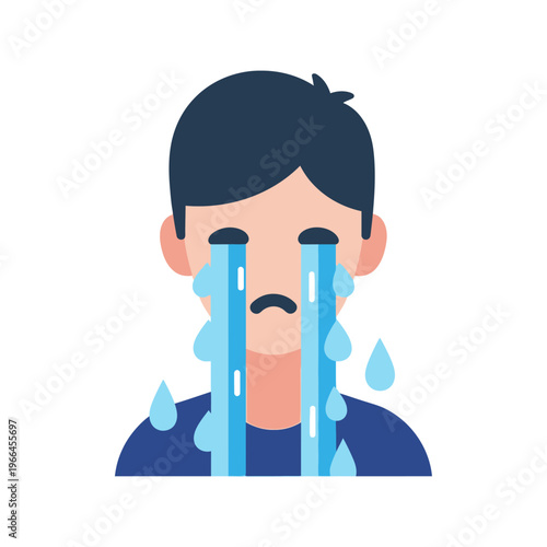 Sad Boy Crying Tears Icon Vector Illustration - Emotional Distress Concept
