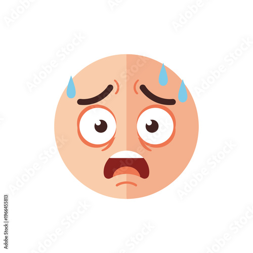 Scared Emoji Face with Sweat Droplets and Wide Eyes - Fearful Expression