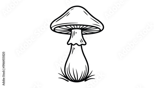 One continuous line illustration of an mushroom vegetable, isolated on white background.