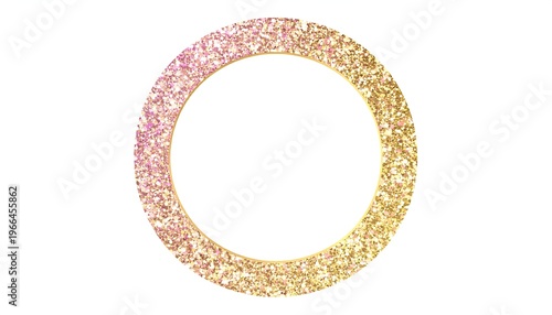 Glittering circular frame with a gradient of pink and gold against a white background