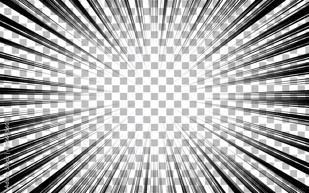 Fototapeta premium Black and white radial lines comics style backround. Manga action, speed abstract.