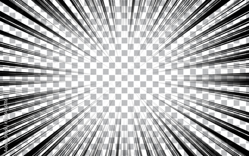 Black and white radial lines comics style backround. Manga action, speed abstract.
