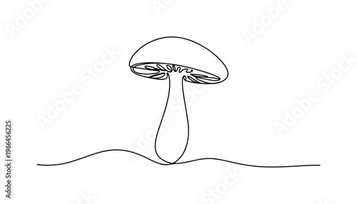 One continuous line illustration of an mushroom vegetable, isolated on white background.