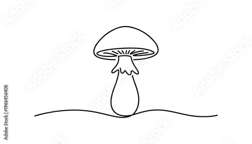One continuous line illustration of an mushroom vegetable, isolated on white background.