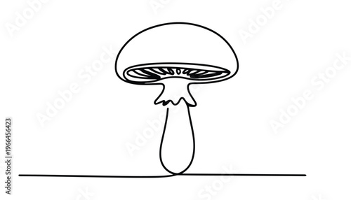 One continuous line illustration of an mushroom vegetable, isolated on white background.