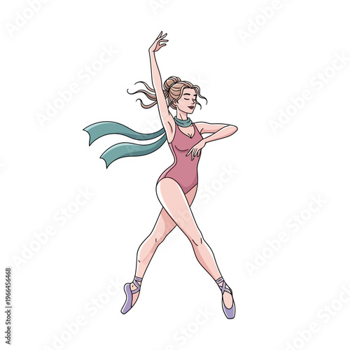 Graceful Ballet Dancer in Leotard and Scarf Performing on Pointe