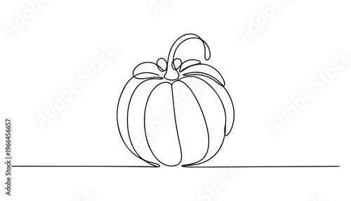 One continuous line illustration of an Pumpkins vegetable, isolated on white background.