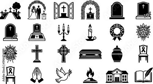 "Church Wedding Aisle". Minimalistic set one-line drawing wedding aisle leading to altar cross, bride and
