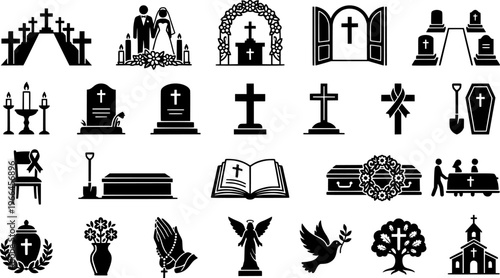 "Church Wedding Aisle". Minimalistic set one-line drawing wedding aisle leading to altar cross, bride and
