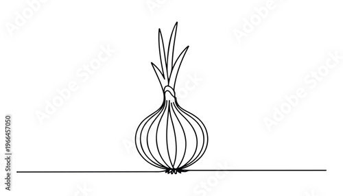One continuous line illustration of an onion vegetable, isolated on white background.