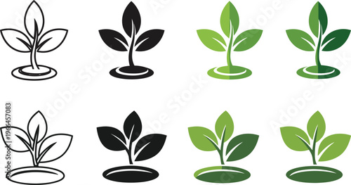 A collection of simple vector icons depicting small plant sprouts growing from the fertile soil