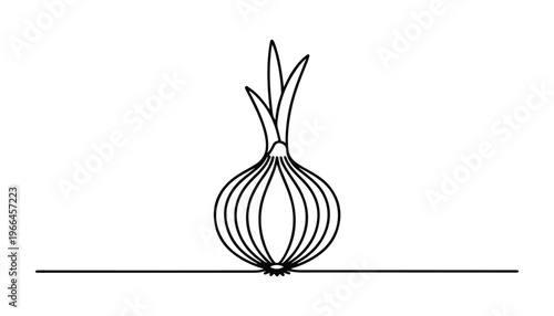 One continuous line illustration of an onion vegetable, isolated on white background.