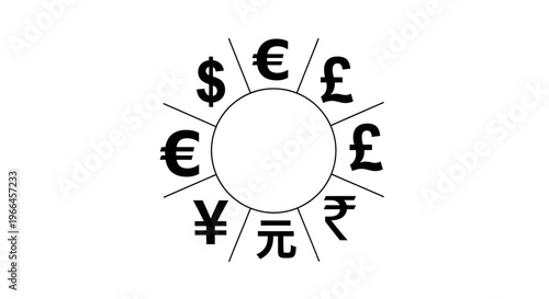 Circle of International Currency Symbols Design, Financial Exchange Concept, isolated white background