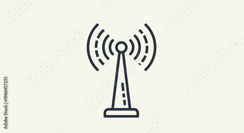 Communication Tower Outline Icon Emitting Wireless Signals, isolated white background