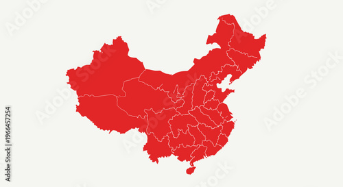 Red Map of China with Provinces and Borders, Asian Geography