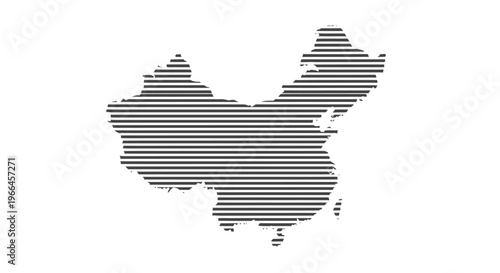 Striped Outline Map of China Stylized Geographic Design Isolated on White Background