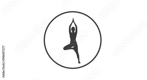Woman Practicing Yoga Tree Pose Icon in Circle Isolated on White Background
