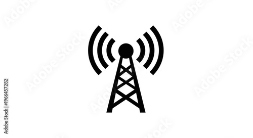 Radio Antenna Communication Tower Silhouette Isolated on White Background