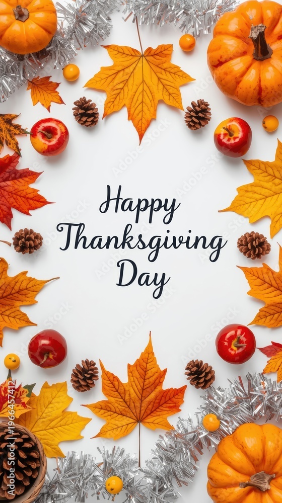 Obraz premium Thanksgiving Day, autumn leaves, pumpkins, fall season, holiday greeting